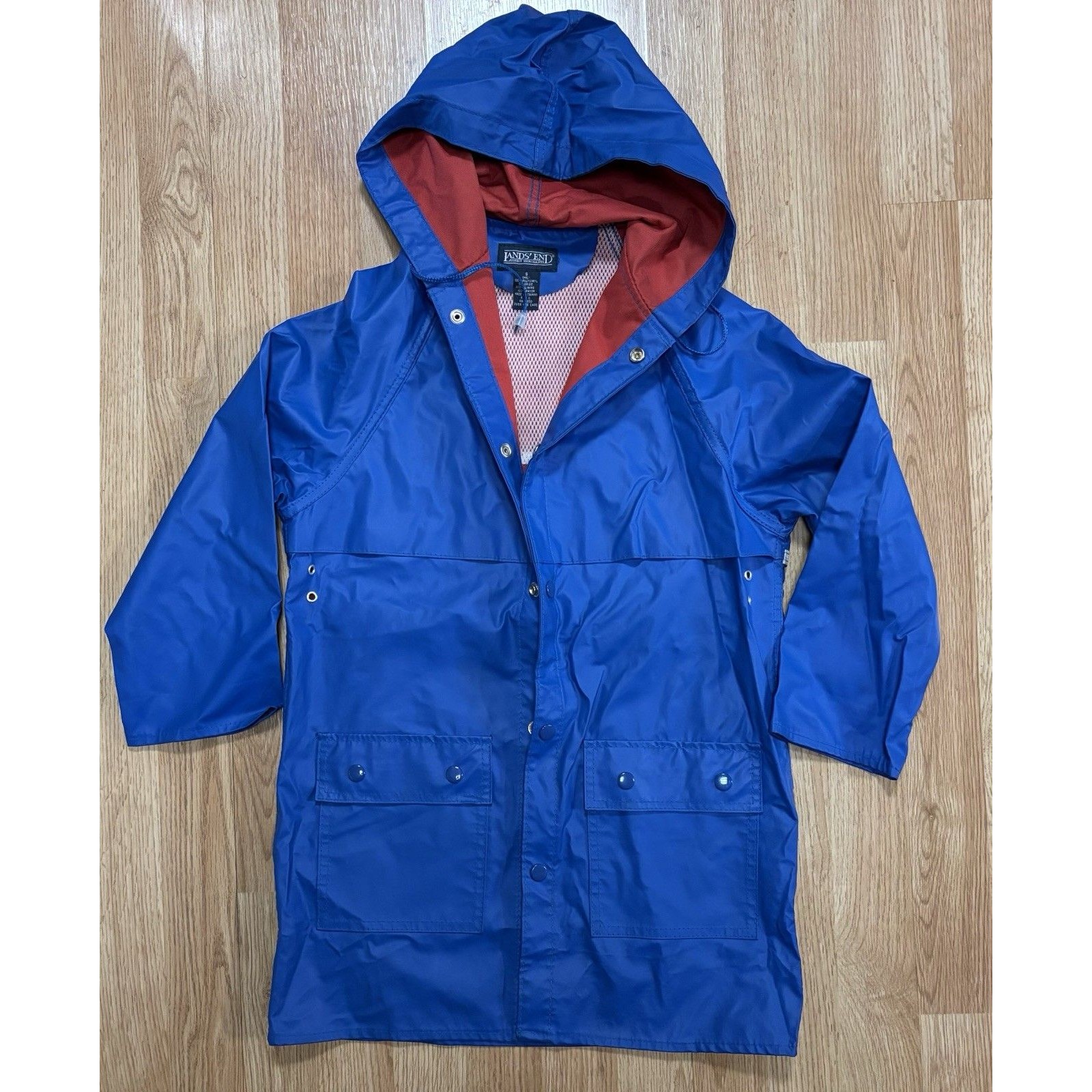 Lands End Boys Youth Small Spring Rain Wind Hooded Jacket Blue Coat See Note
